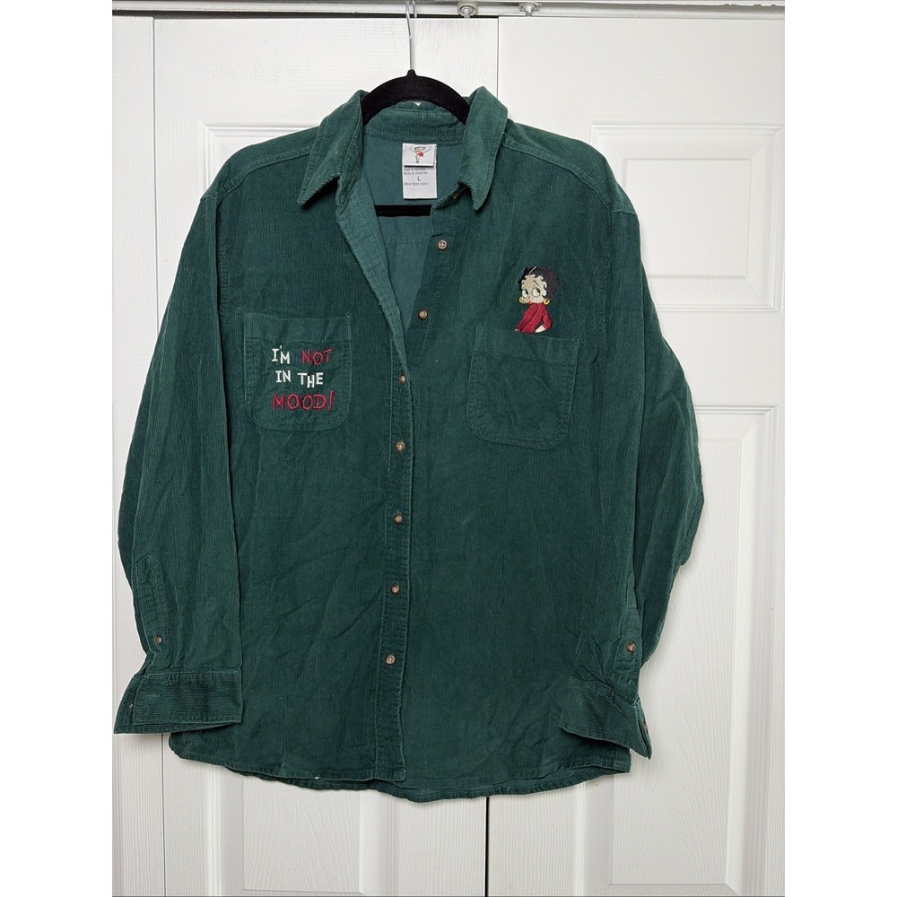 Betty Boop Womens Large Green Courderoy Cotton Button Down